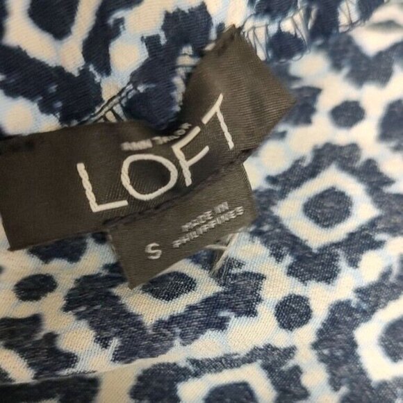 LOFT Jumpsuit S Navy Blue Geo Print Straight Leg Strappy - Picture 9 of 11